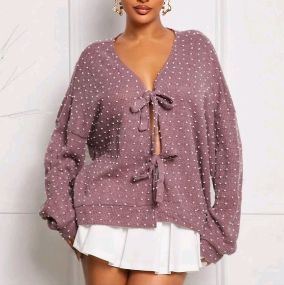 ComfortableCasual Autumn/Winter Oversized Butterfly Tie-Up Design Regular Jacket - Picture 2 of 4